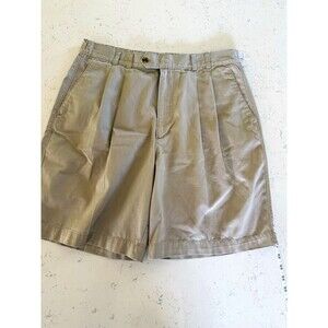 Bugle Boy Company Men's Beige Cotton Chino Shorts Pleated Button Slash 34